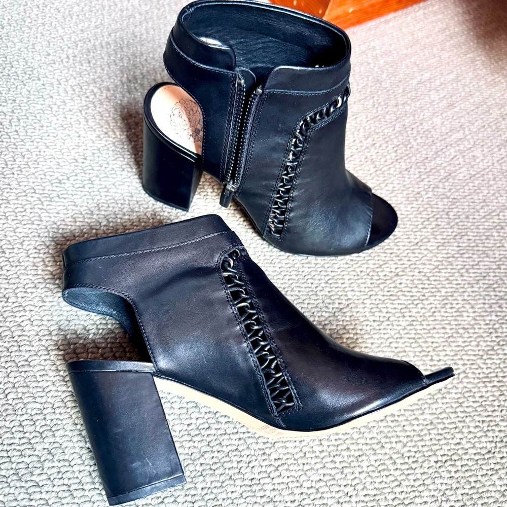 Black Leather Peep Toe Ankle Bootie